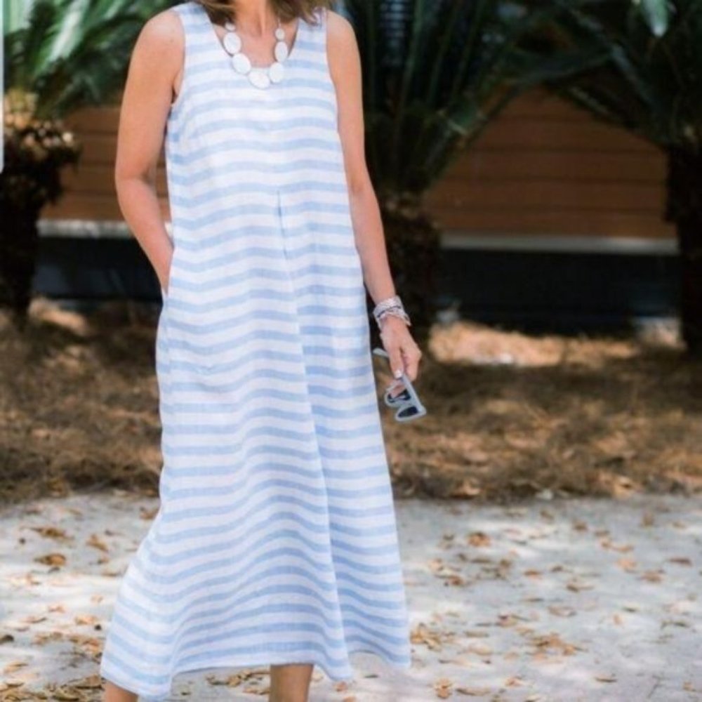 J. Jill Blue and White Striped Maxi Dress